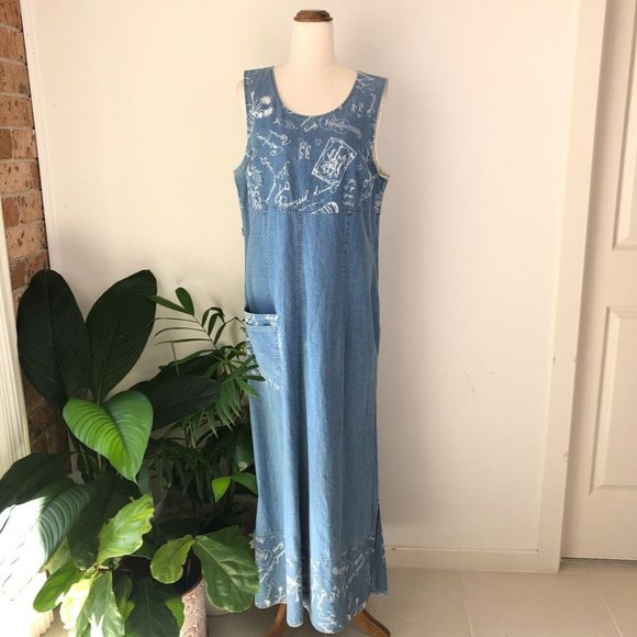 Vintage 9s Jag Denim Maxi Dress Size 6 